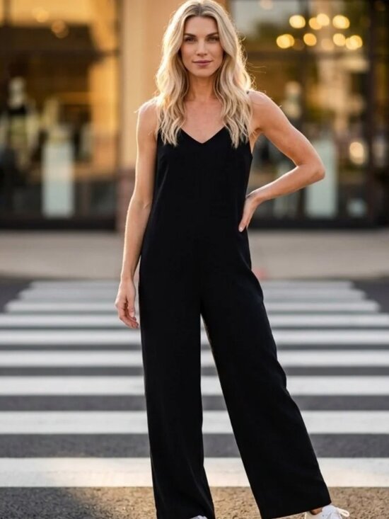 Frank & Oak Pants - Frank & Oak Black Wide-Leg Jumpsuit / Romper – Size XL
